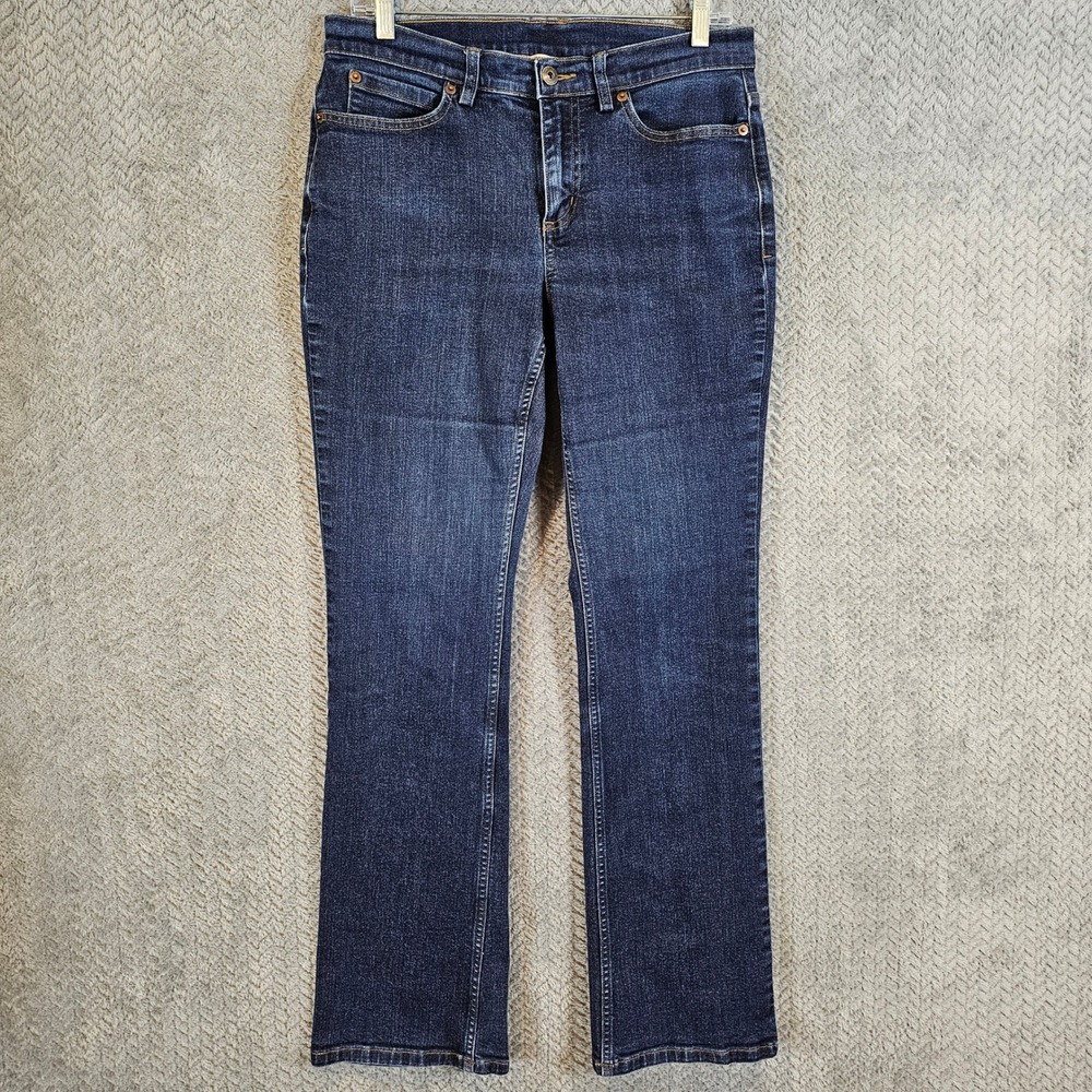 Duluth Trading Co Womens Bootcut Jeans Dark Wash Blue Stretch Size 8x33